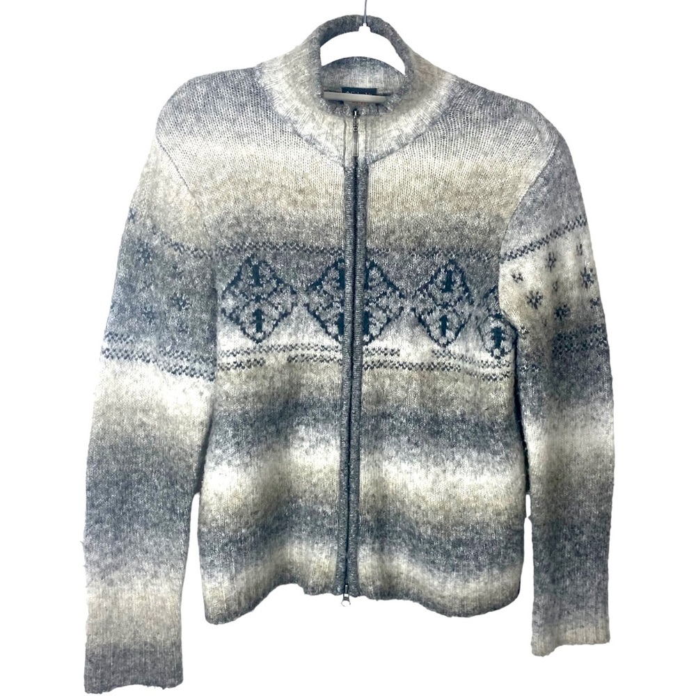 Columbia x.c.o gray sweater zip up cardigan wool fair isle knit size L large